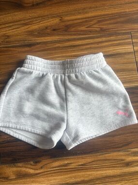 Puma Light Gray Girls' Shorts with Pink Logo